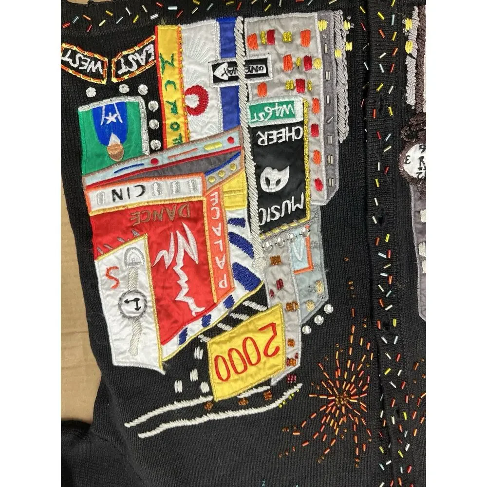 Paul Harris Design Sweater Large Y2K 2000 Times Square Beaded Embroidered Knit - Picture 4 of 8